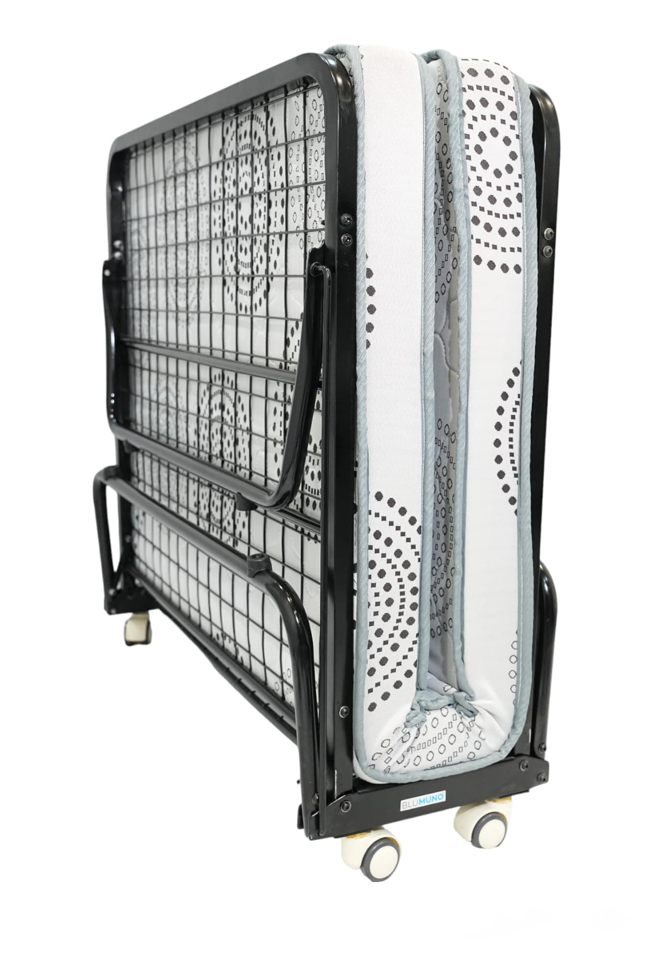 BLUMUNO Magnifico Rollaway Folding Single Bed with Sturdy Wheels (Includes 3.5inch Premium Foldable Mattress +5mm Quilting for Best Comfort/Life >5 yrs) (Premium Grey with Quilting for Extra Comfort)