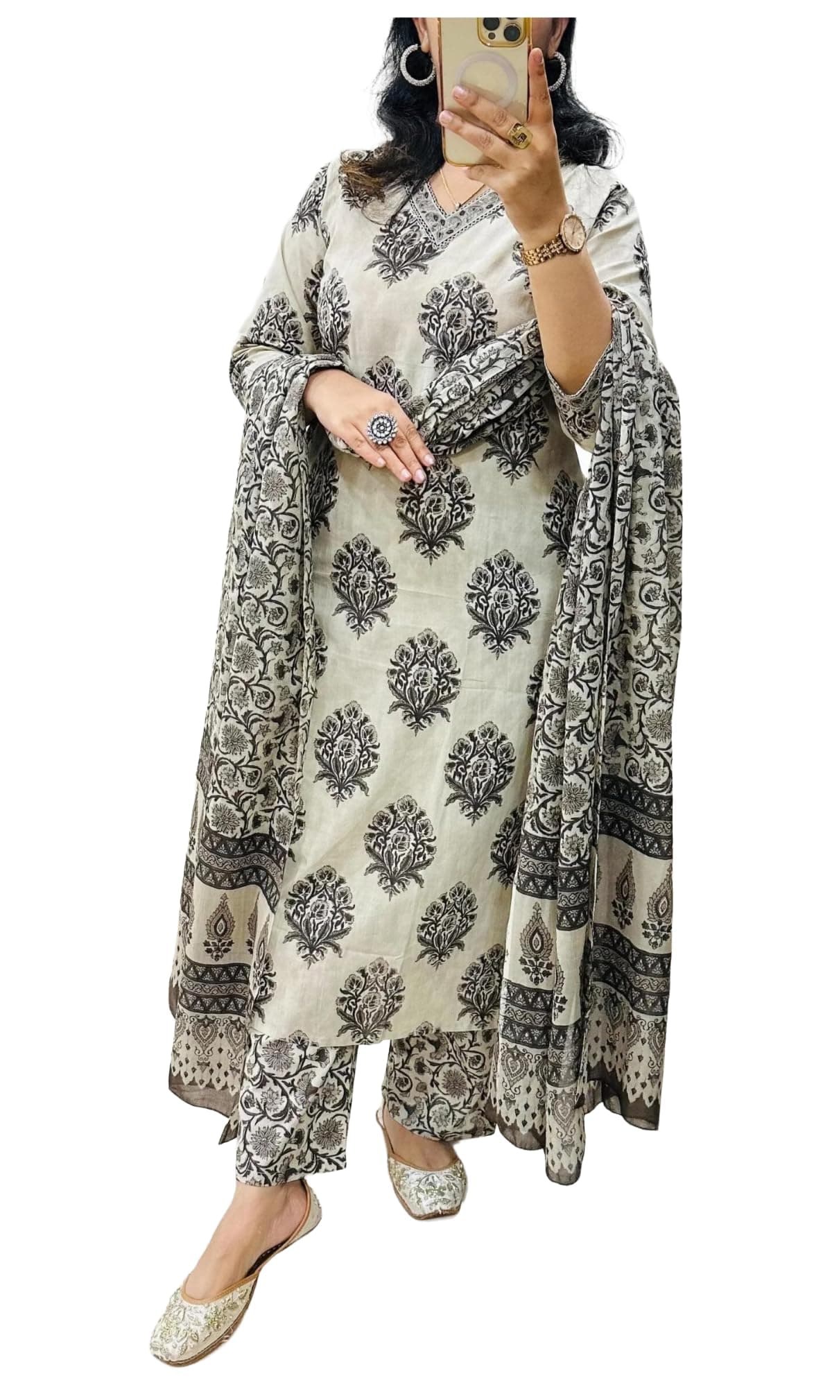 ANNI Designer Women Viscose Blend Straight Fit Printed Kurta Pant Dupatta Set | V Neck Three Quarter Sleeve Outfit | Soft Breathable Fabric | Comfortable Elegant Styling for Office Casual Wear