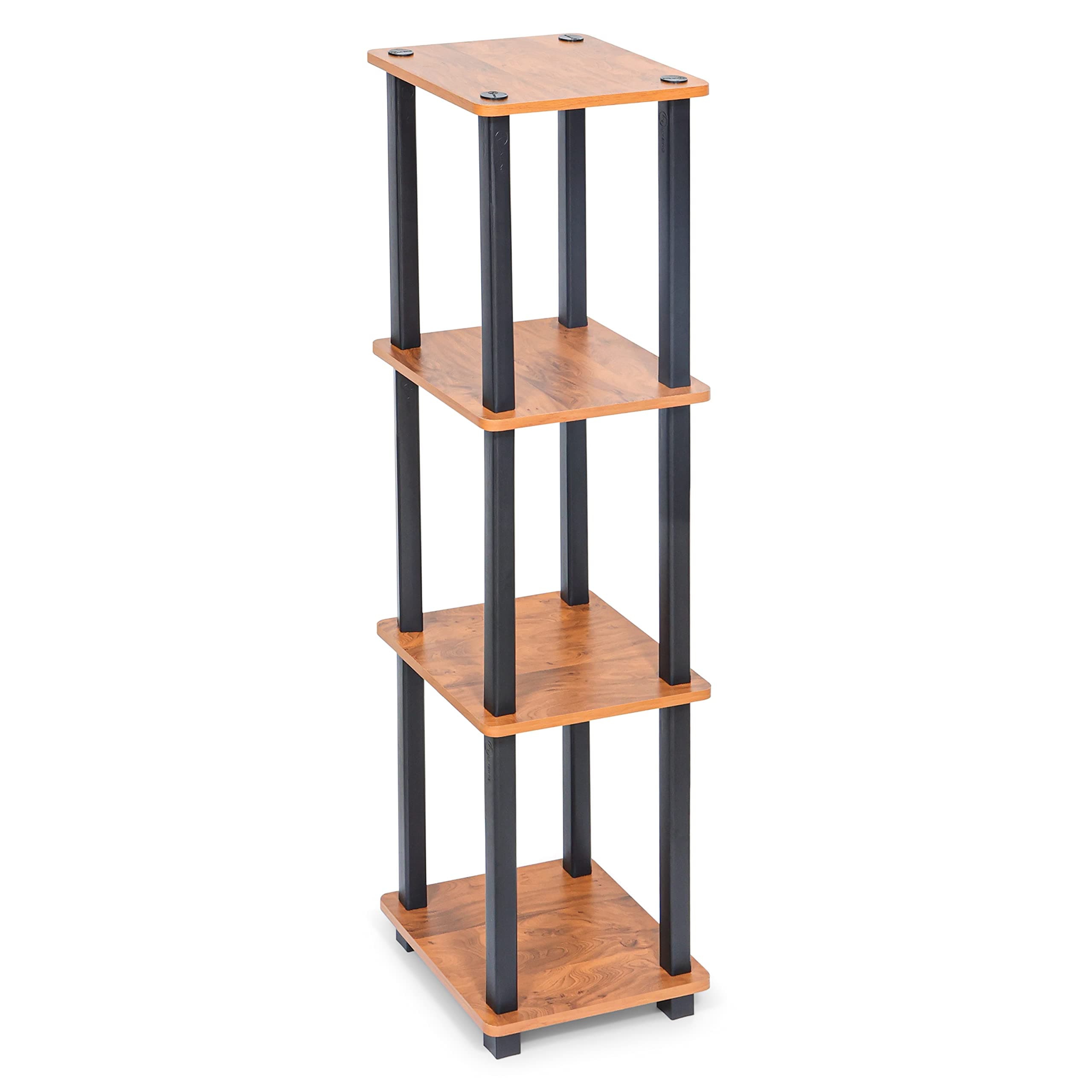 Livzing Turn-N-Tube 4 Tier Wooden Bedside Table for Bedroom-Multipurpose Table for Living Room-Wall Corner Bookshelf-Standing Rack Tiered Shelf Space Saving Organizer-Brown