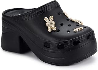 Greentech BREATHE EASY Greentech Aura Block Heel Platform Clogs for Women | Gold Charms | Slip-On Chunky Mule Clogs | Casual & Trendy Footwear for Women & Girls | Comfortable Insole | Stylish Heels for Women | Waterproof