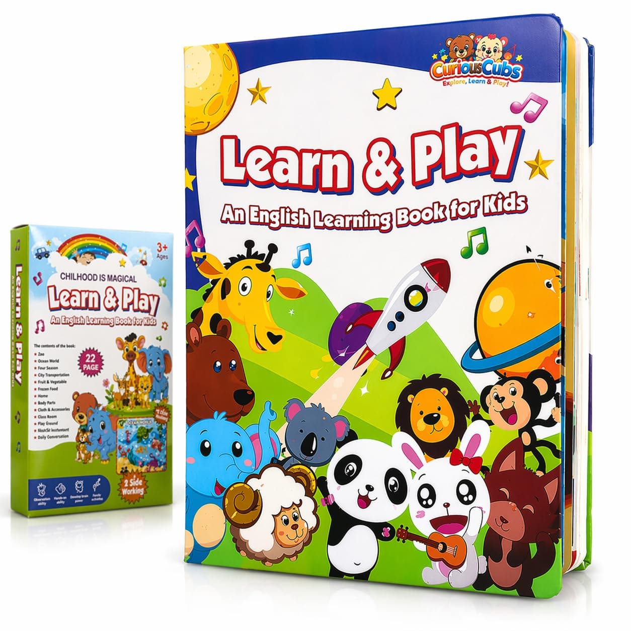 CuriousCubs 12-in-1 Interactive Musical Learning Book for Kids (1–5 Years) – Wonderful Gift | Learn and Play Sound Book with Fruits, Transportation and More | Educational Musical Toy