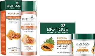 Biotique Bio Honey Gel Refreshing Foaming Face Cleanser, 120ml And Biotique Bio Papaya Revitalizing Tan Removal Scrub, 75g