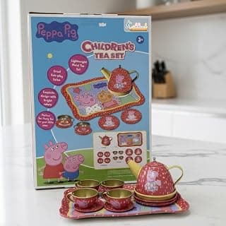 Peppa Pig 14-Piece Portable Tin Tea Set for Kids - Durable Metal Play Tea Party Set with Kettle, Cups, Saucers & Plates - Role Play Toy for Girls & Toddlers 3+ Years Old, Multicolor | Metal play set with kettle, cups, saucers and plates, sized for small hands with safe edges, ages 3+