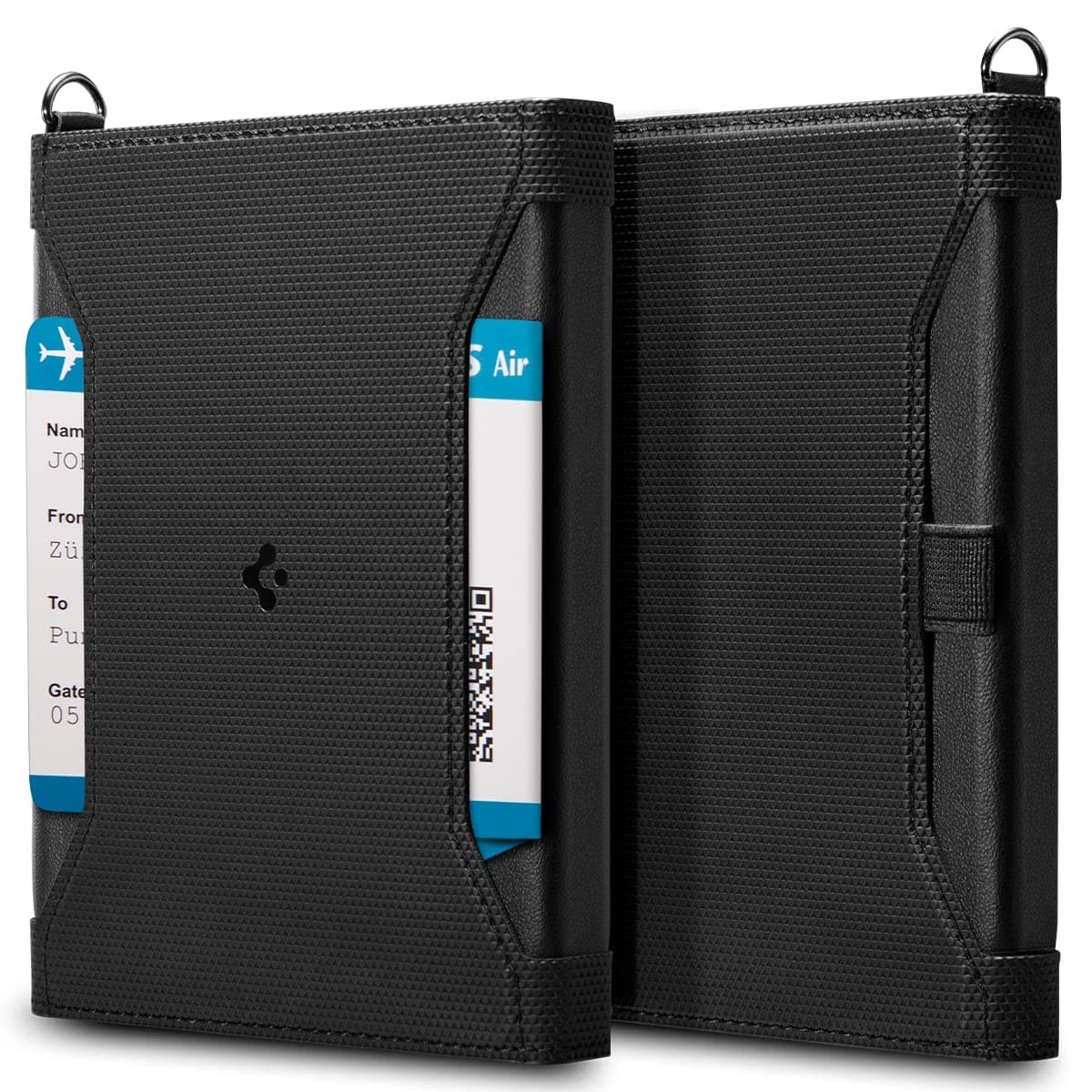 Spigen Leather Passport Card Holder Passport Wallet Travel Documents Organizer Protector Passport Holder Travel Accessories with RFID Blocking Technology SIM Card Pin Included - Black