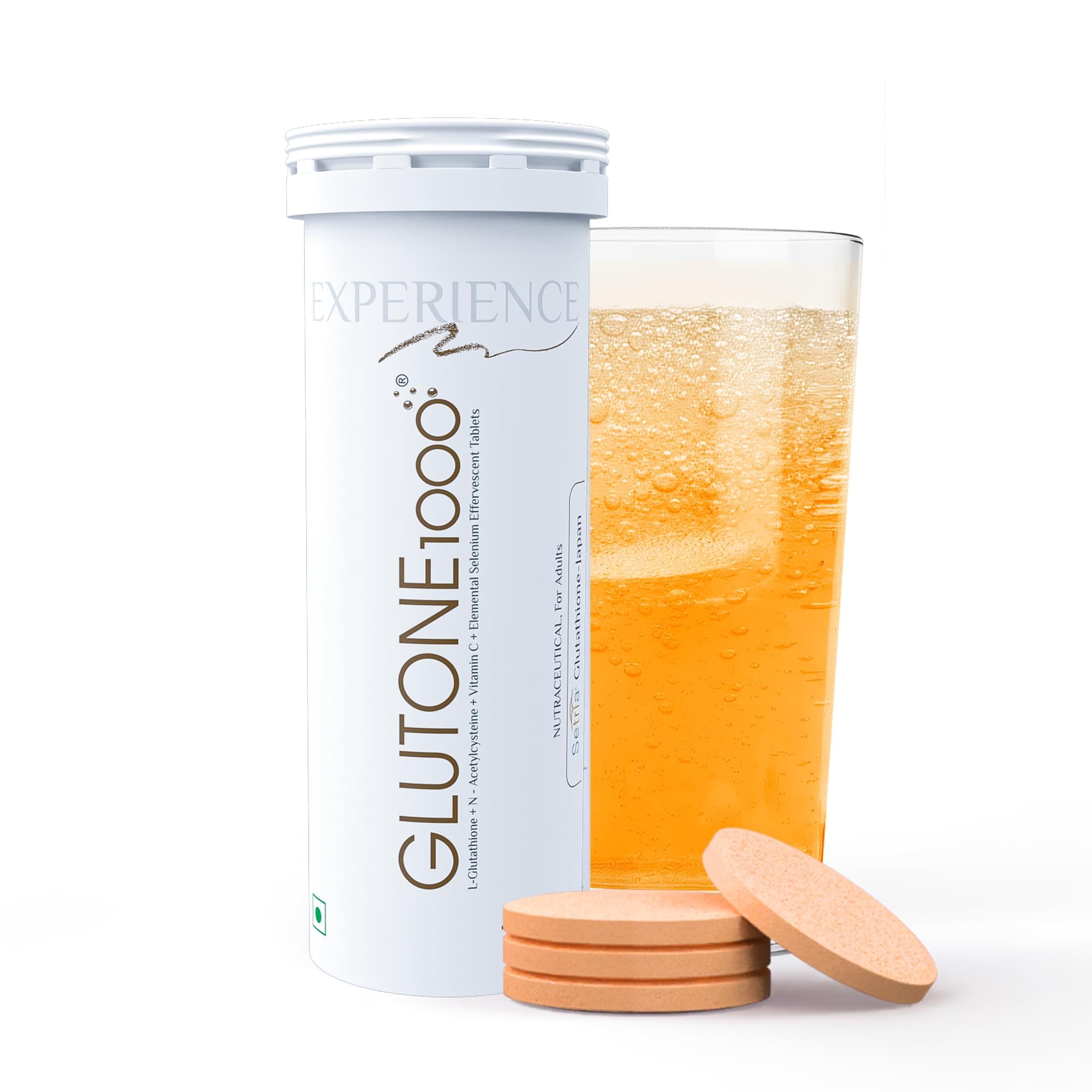 Glutone 1000 Setria L-Glutathione Tablets for Radiant & Clear Skin | 600mg Premium L-Glutathione & Vitamin C | Skin glow Brightening Supplement | 15 Effervescent Tablets | Orange Flavor (Pack of 1)