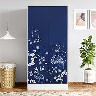 Interio by Godrej Wardrobe Slimline 2 Door Steel Almirah (Digital Printed Midnight Blue and Matte Alpine White) Wardrobe for Clothes, 1 Year Warranty, Locker, 4 Shelves