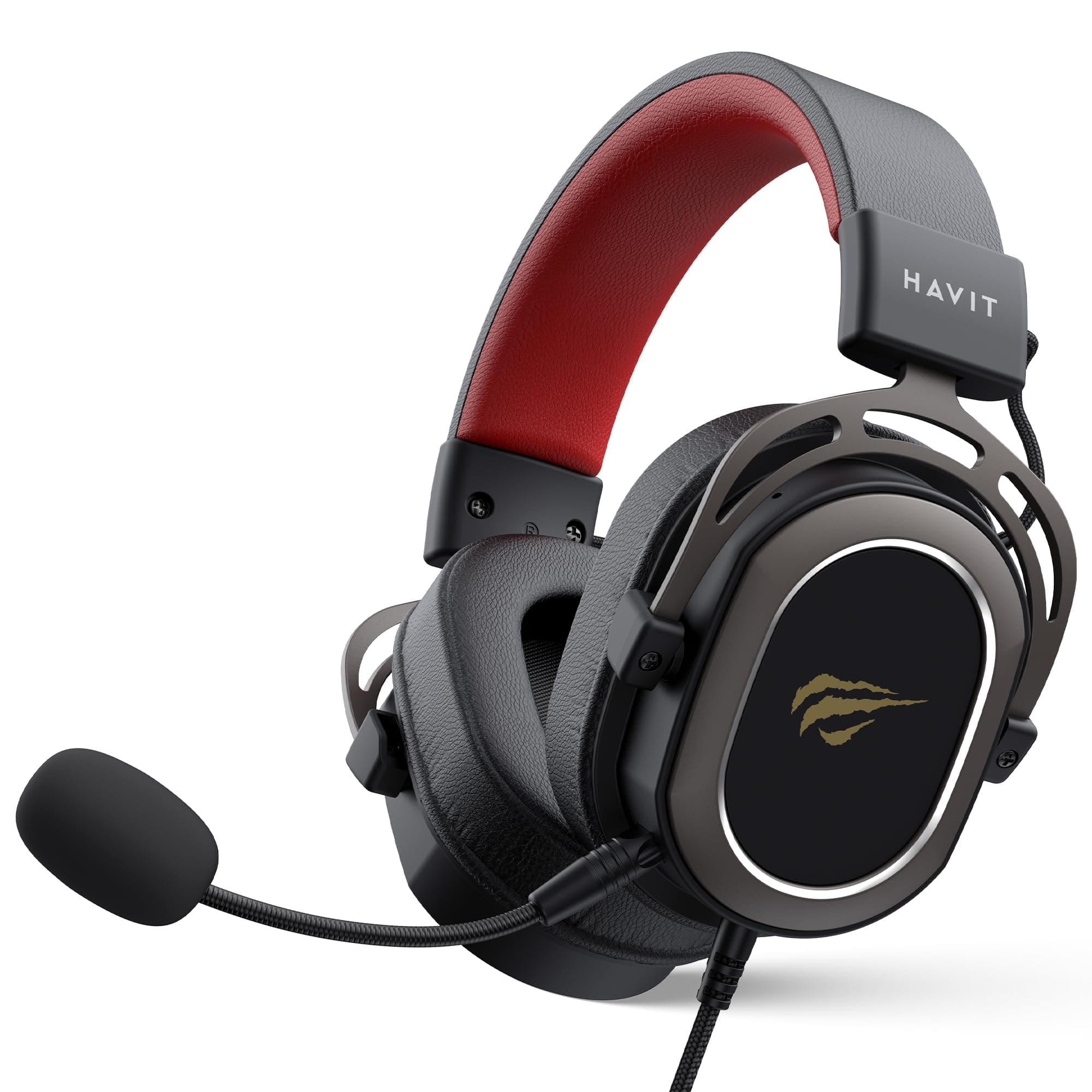 Havit H2008d Headset with Microphone, Gamer, Black and Red, 50mm Speaker, Connector 3, 5mm, Compatible with PS4 / Xbox, Size: Medium, Wired, Over Ear