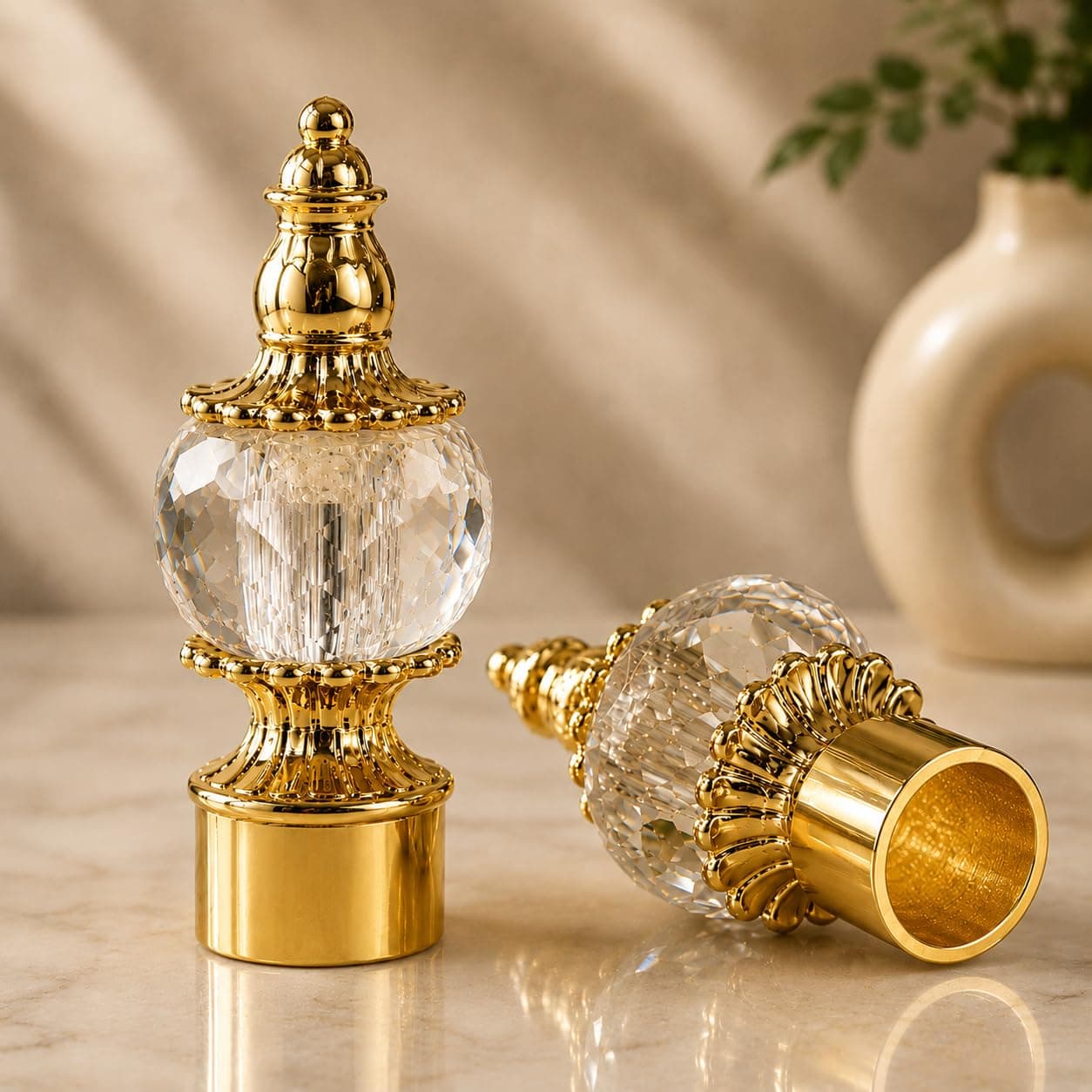 UrbanElite Premium Royale Crystal End Cap 1 Inch Curtain Rod End Cap – Elegant Decorative Rod Finial for Window Drapes Smooth, Durable & Stylish, Perfect for Home Royale Crystal Gold (Pack of 2pcs)