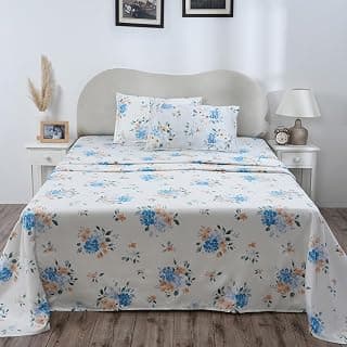 maspar Hermosa Eclectic Garden Gabriella Printed Blue King Bed Sheet with Pillow Case