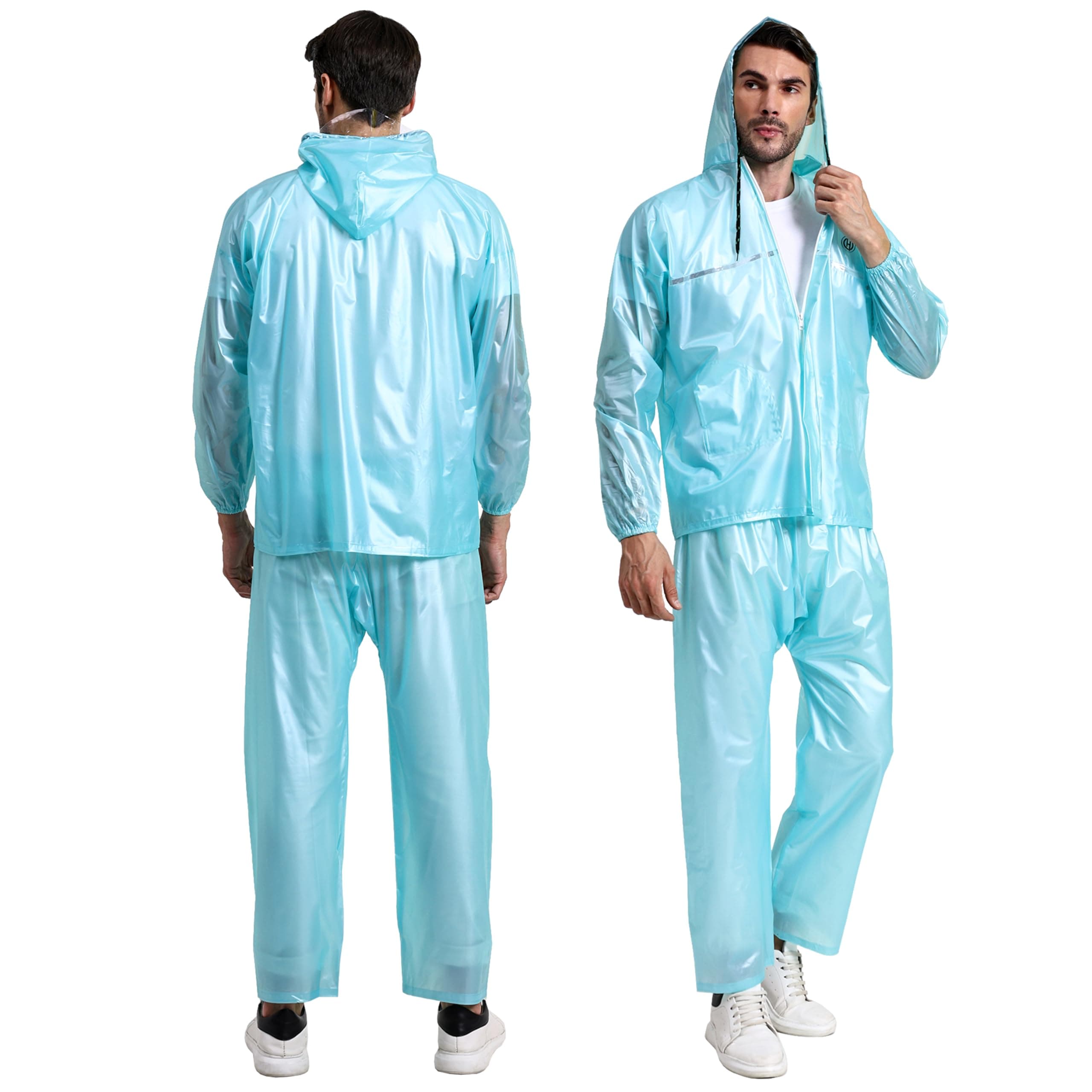 HACER Aura Safari Raincoat with Pants for Men Waterproof Full Length Hood & Pockets Unisex Rainwear Carry Bag Included- (Random Color, Size- XXL, 1 Pc)