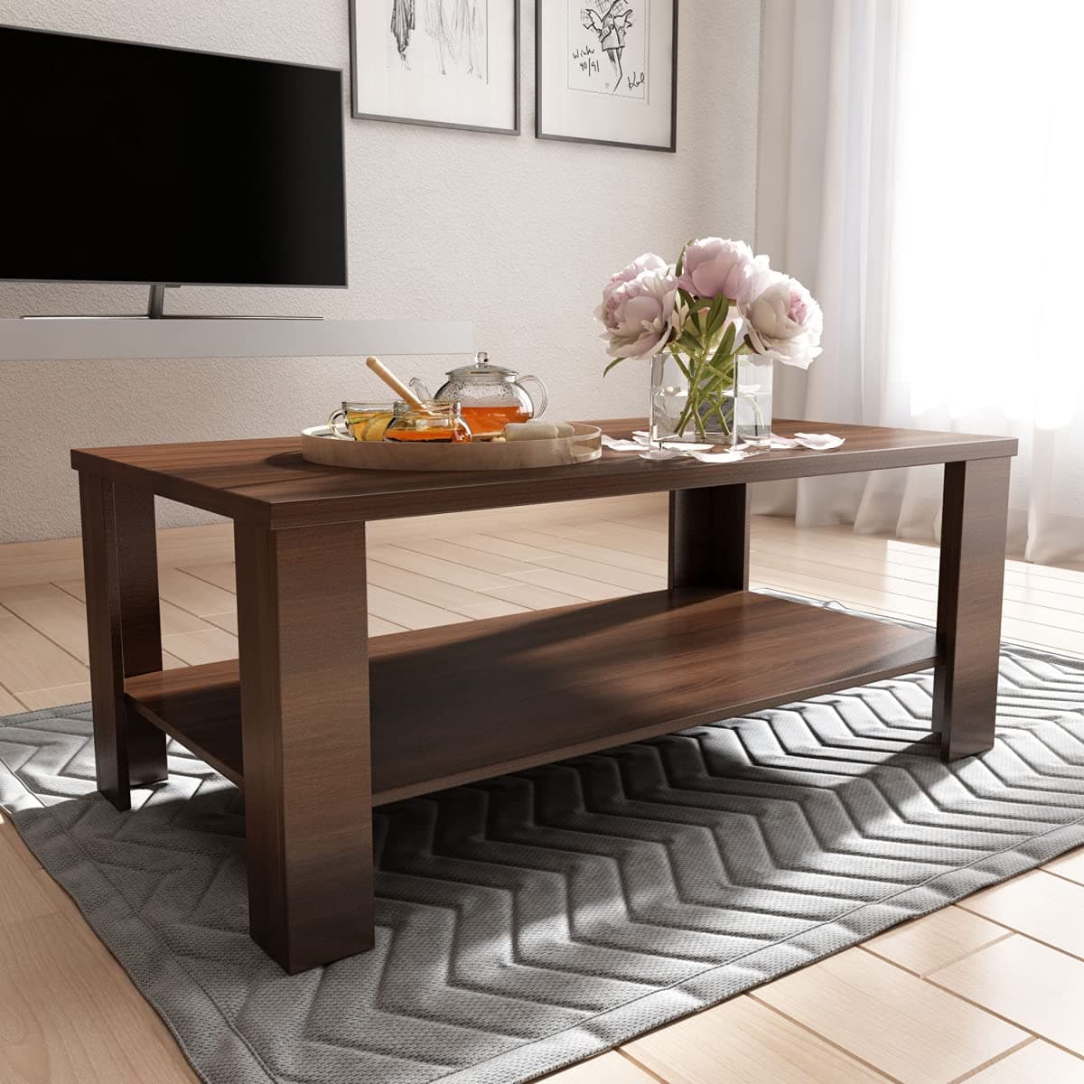 Home Centre | Clary Coffee Table | Center Table with Shelf Storage | Engineered Wood | Brown | 110 x 60 x 45 cm | 1 Year Warranty