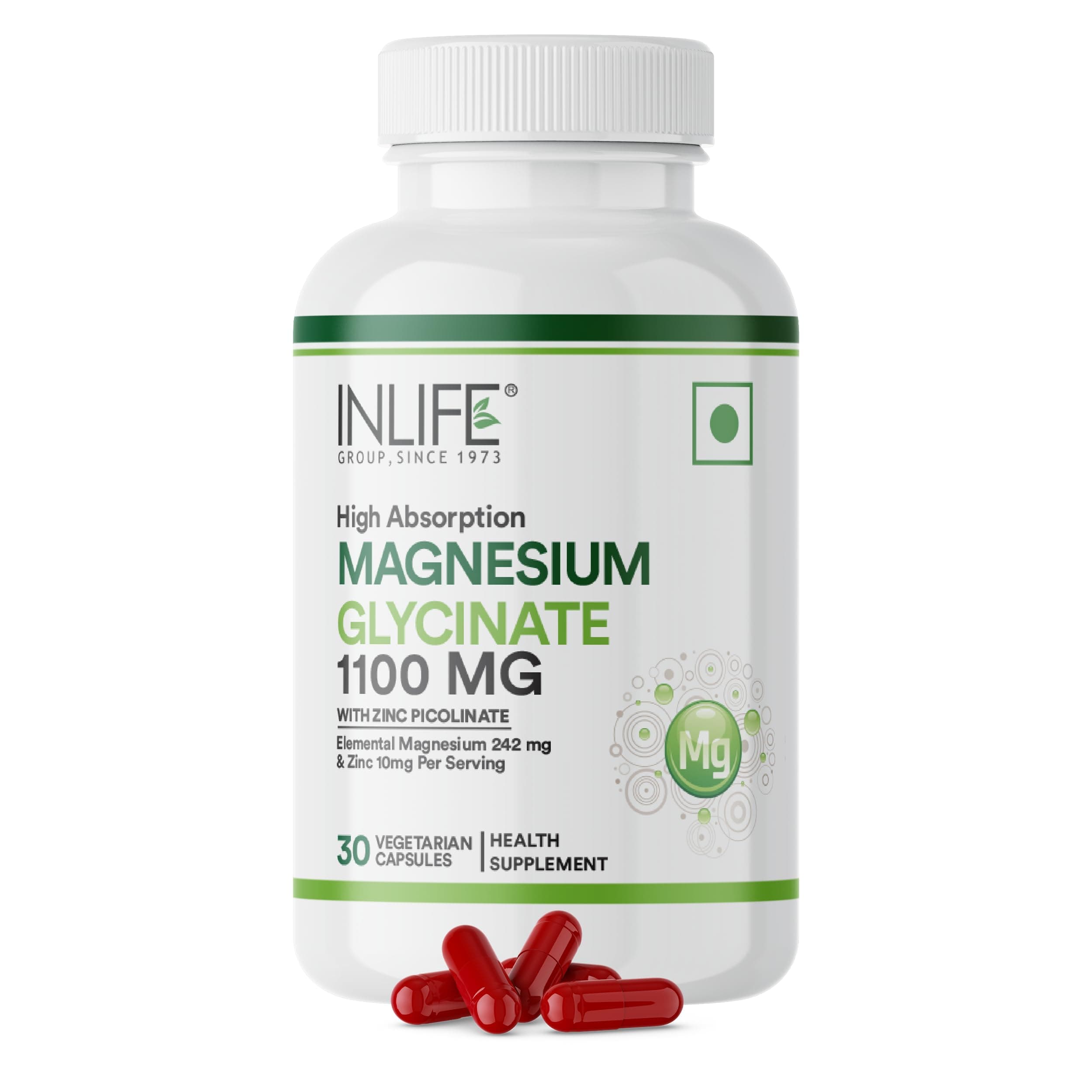 INLIFE Magnesium Glycinate with Zinc Picolinate, Chelated Bisglycinate, Muscle Sleep & Nerve Health, Men Women, 30 Veg Capsules (Pack of 1, 30, count)