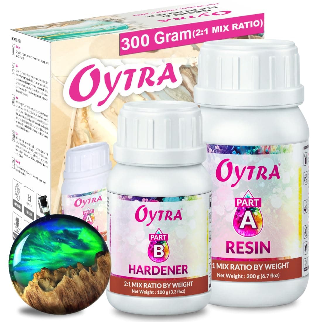 Oytra Resin Art Liquid Hardener for Craft Beginners Materials Kit Ultra Crystal Clear Coat Transparent Epoxy 2 1 Ratio Bubble Release Artists Jewellery Set Casting Tabletop DIY Project (300 Grams)