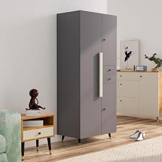 Bniture 3 Door Wooden Wardrobe for Bedroom | Almirah for Clothes with 3 Shelves | Full Height Storage Cupboard for Bedroom | Spacious Storage Cupboard with Dual Hanging Sections | Slate Grey