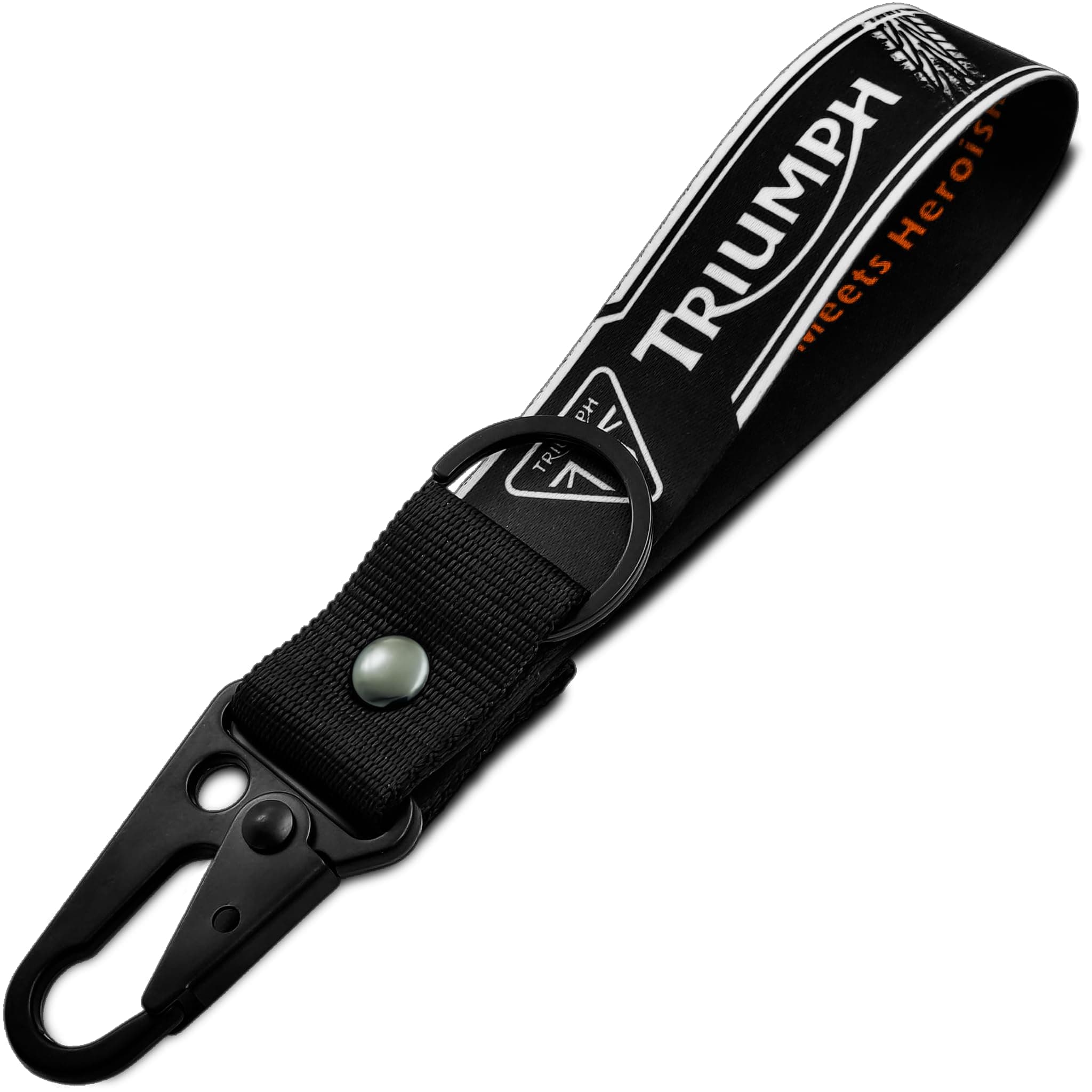 SaiyanKraft SnapStrap MotoLink Carabiner Keychain Compatible with Triumph Bike Strong Heavy-Duty Metal Clip with Fabric Key Ring Bike Accessory (Gunmetal Black)