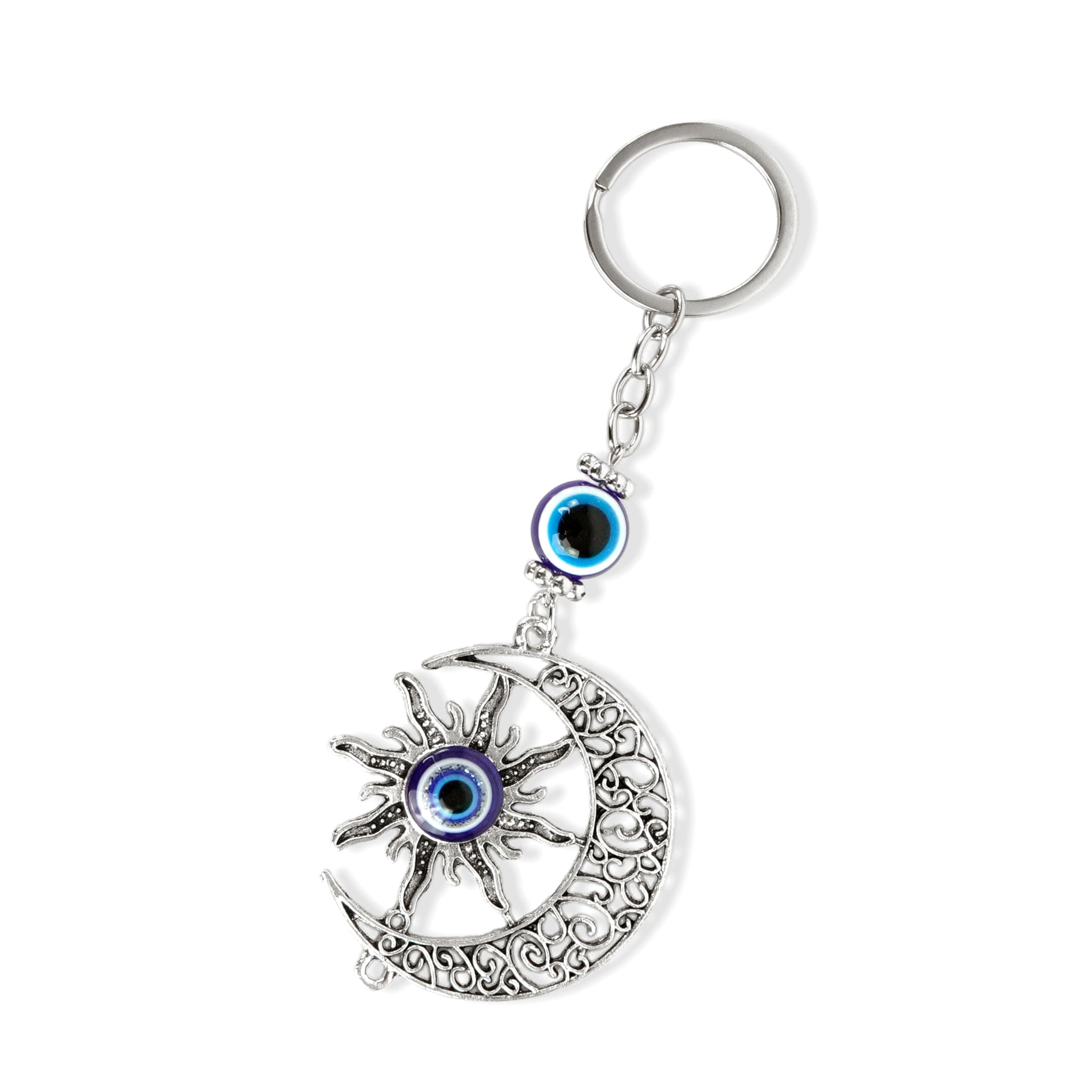 Storite Evil Eye Sun Moon Keychain, Blue and Silver | Protective & Stylish, For Men & Women, Ideal Gift for Friends & Family