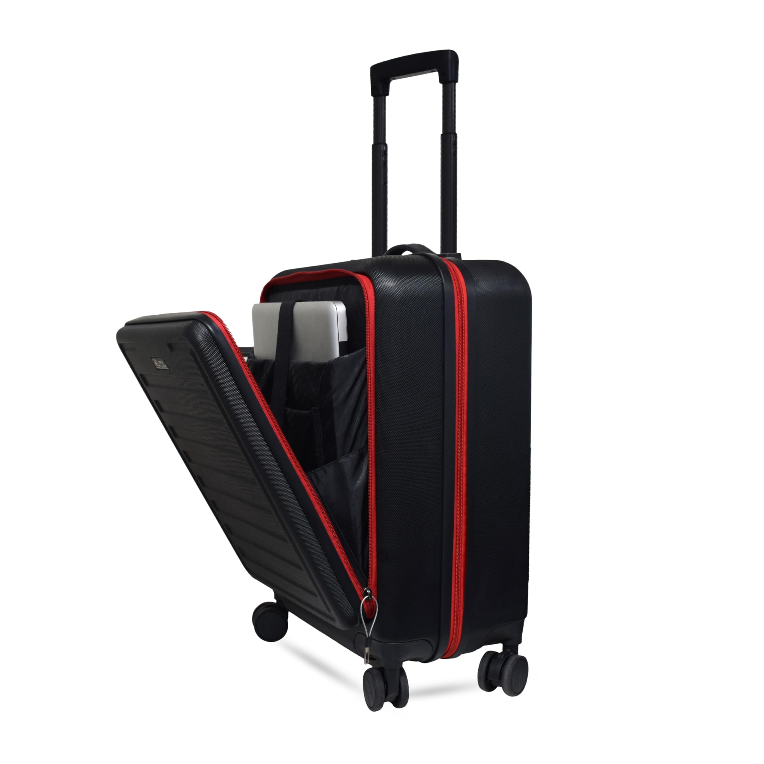 Swiss Military PRIMUSPLUS Laptop Trolley Bag 55cm Cabin Suitcase, Lightweight ABS, 15.6” Laptop Slot, 360° Wheels, Push-button Telescopic handle, enhanced security, Business Travel Luggage (52L) Black