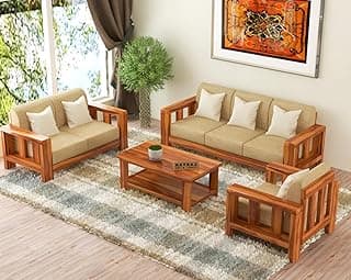 NATRAJ ART & CRAFT Sheesham Wooden 6 Seater Sofa Set for Living Room | Solid Wood Sofa | Rosewood Sofa Set for Home & Office | Lounge (Natural, 3+2+1 Seater)