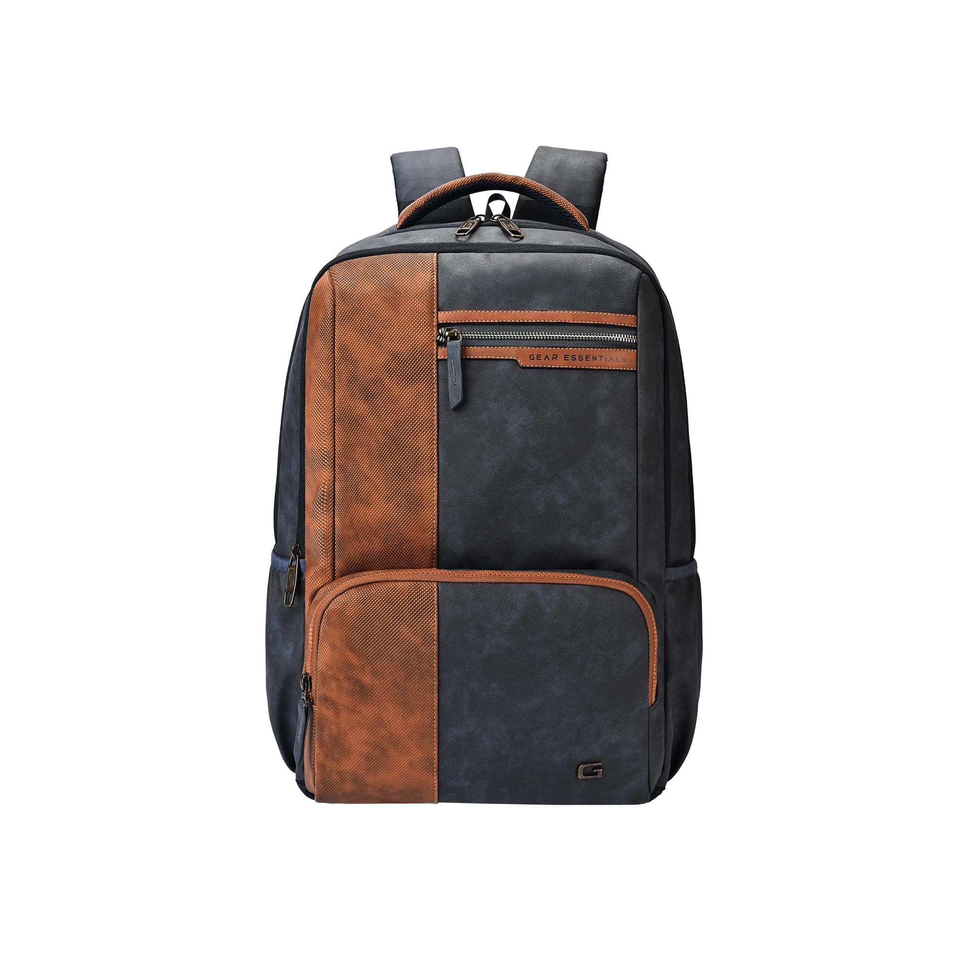 Gear Vintage 4 19"/29L Anti Theft Faux Leather Medium Water Resistant 4 Compartment Laptop Backpack/Casual Backpack/Daypack/Travel Backpack/College Bag For Men/Women(Blue-Tan)