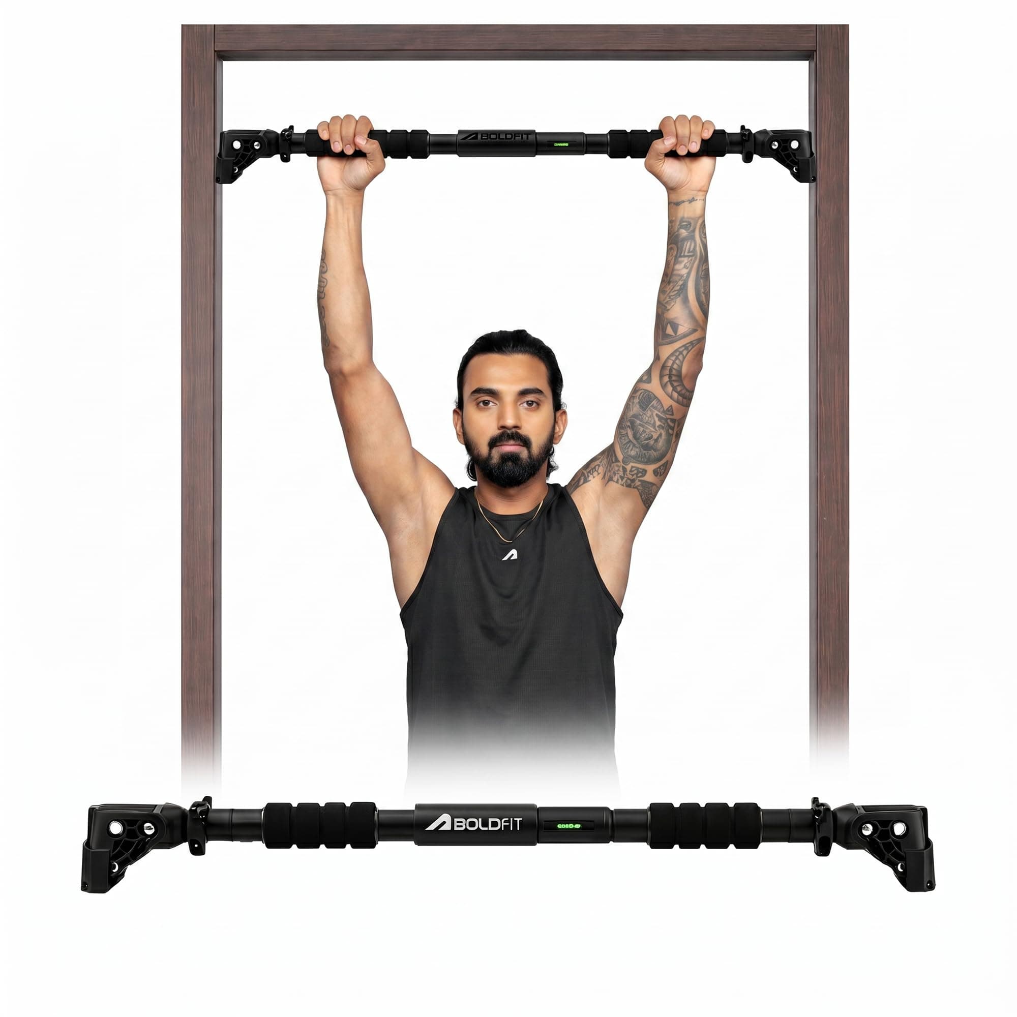 Boldfit Pull Up Bar for Home Workout Without Screw - Adjustable Door Way Chin Up Bar for Home Workout for Kids & Adults | Pull UpBar for Men & Women | Anti-Skid Grip | Strength Training Gym Accessories