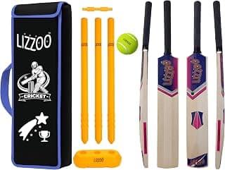 Cricket Kit Full Size | Cricket Kit for Kids 5-10 Years Full Kit | Cricket Set and Bat Kit Toy for Boys Girls | Outdoor Sports Gift (Wooden Bat, Natural Wood, 5-10 Years)