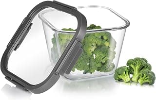 Treo by Milton Hi Borosilicate Clip Fresh Square Deep Container, Microwave Oven Safe, Glass Tiffin with Air Tight Lid, Multipurpose Storage Box, 2000 ml, Transparent, 1 Piece