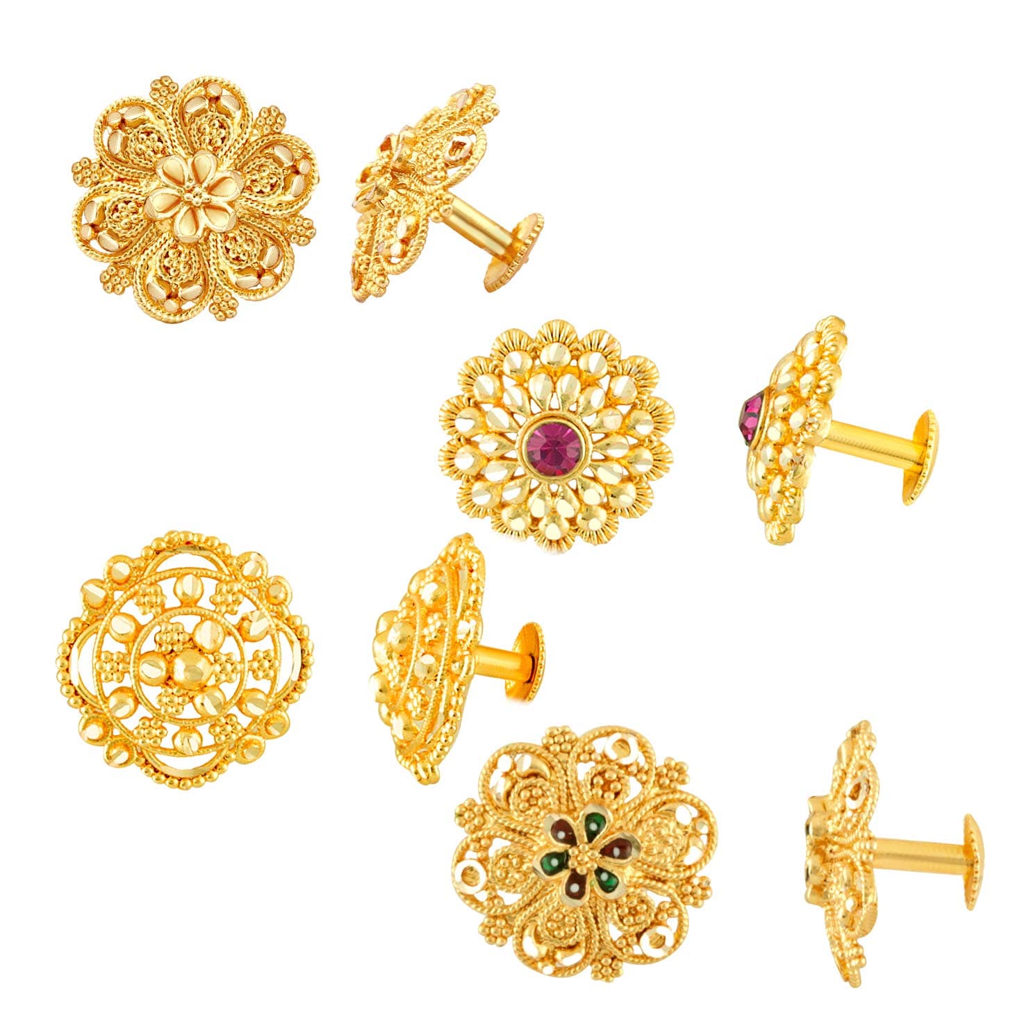 MEENAZ Earrings For Women girls Combo Set Pack Traditional Temple 1 One Gram Gold 18k Copper Brass Ruby Meenakari South Indian Screw Back Studs Tops Stud Fashion Stylish Hoop Bali Ear rings combo-M66