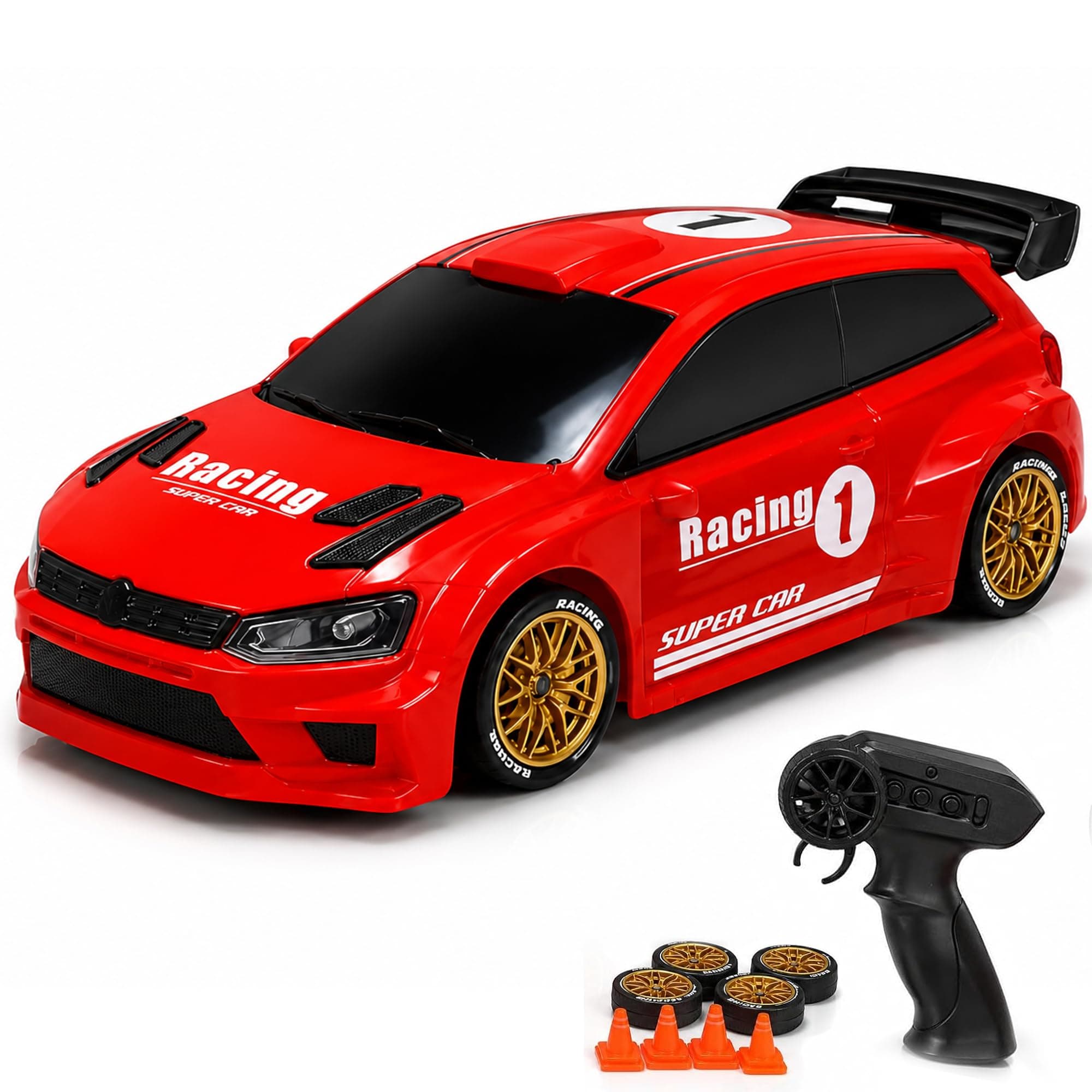 ZIVVY Red Remote Control Car Toy | Volks Wagin | Rechargeable Remote Control Car | 2.4G Remote Control | Tire Replacement | High Speed Motor | 100m Range | LED Light | Birthday Gift for Kids