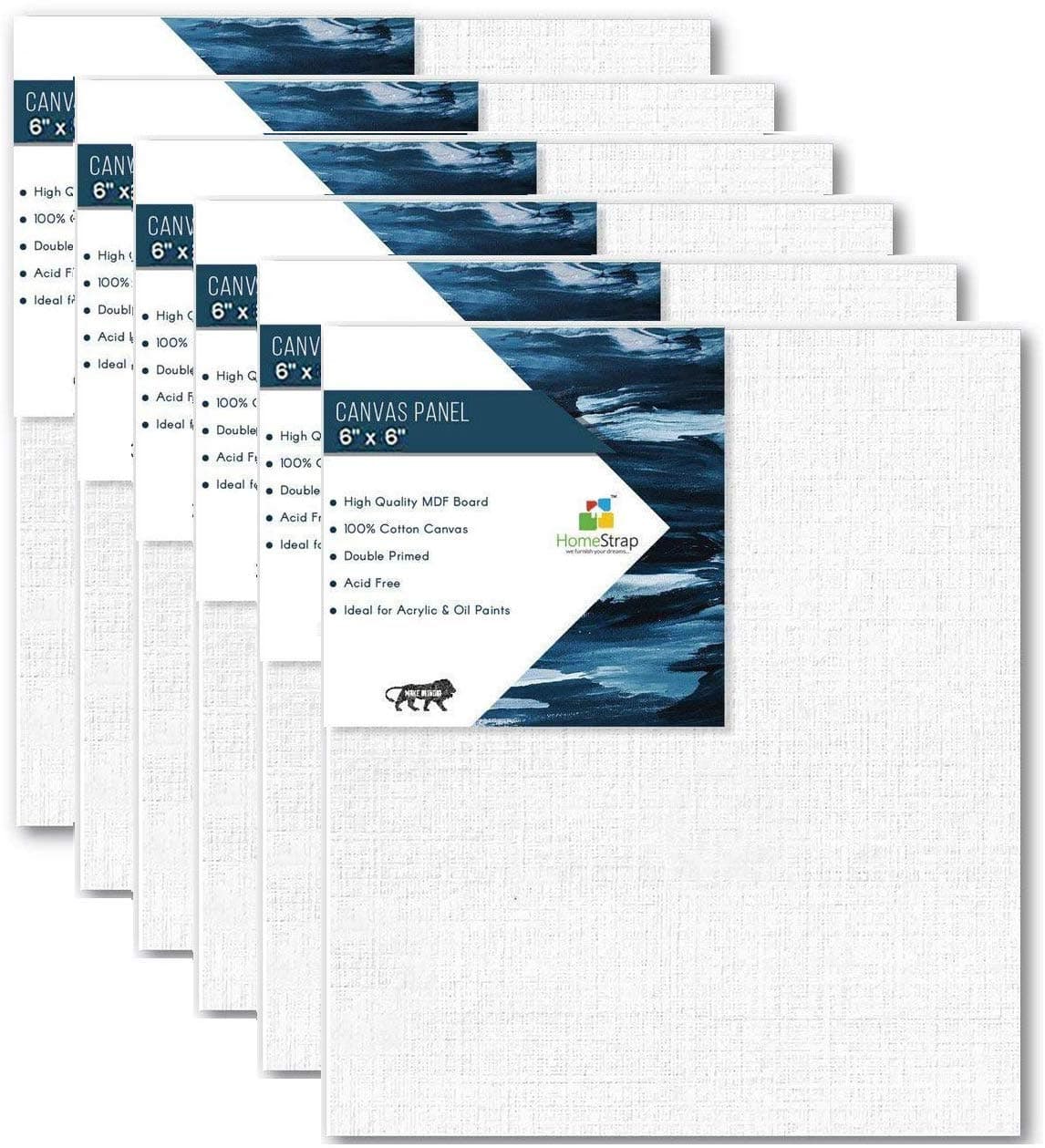 Homestrap Cotton Canvas Board Medium Grain 6 X 6 Inch - Pack of 6 - White(Featured on Shark Tank)