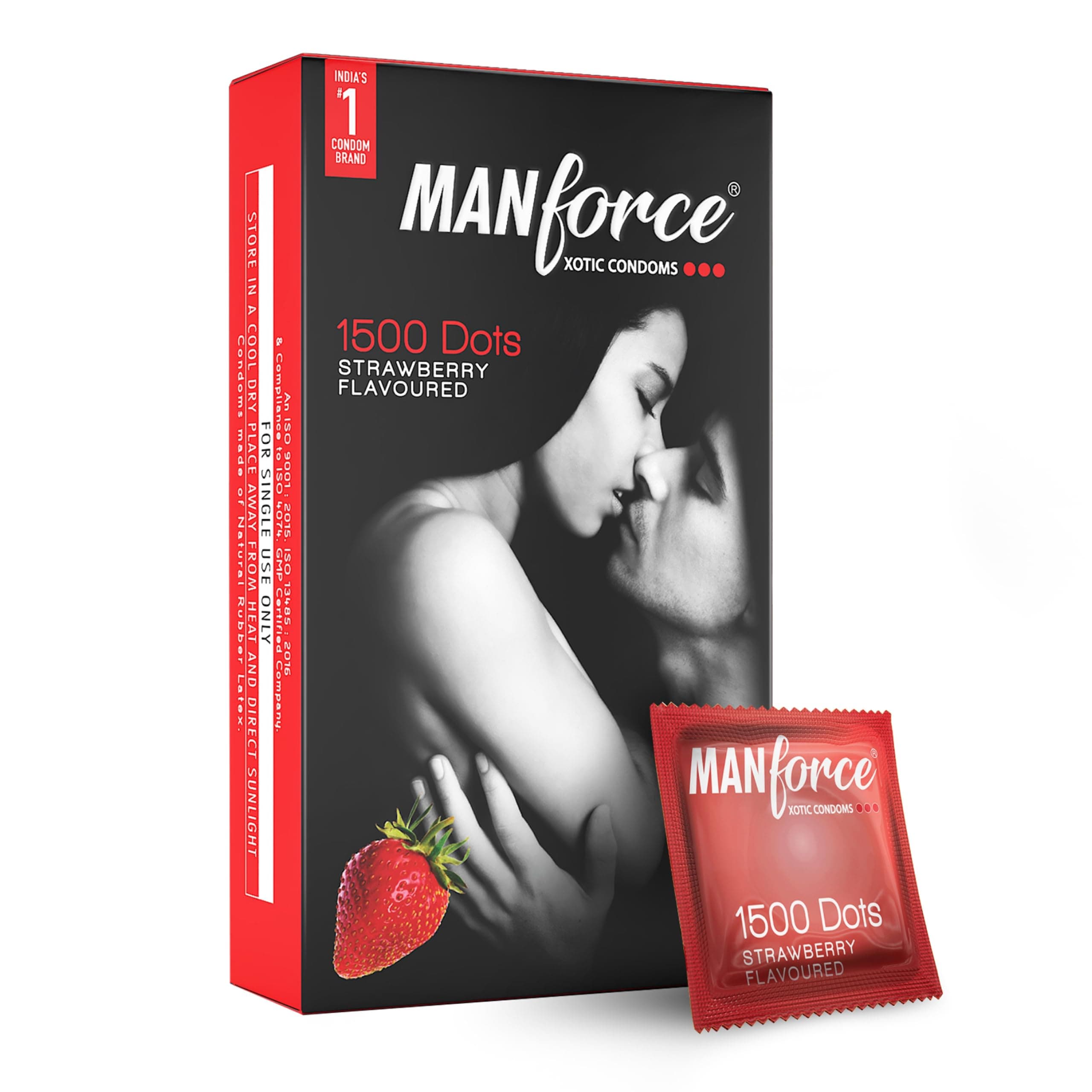 Manforce Xotic Strawberry Flavoured Condoms for Men | 10 pcs | Extra Dotted & Lubricated Latex Condoms | For Enhanced Pleasure of Both| India’s No. 1* Condom Brand for Safe Sex