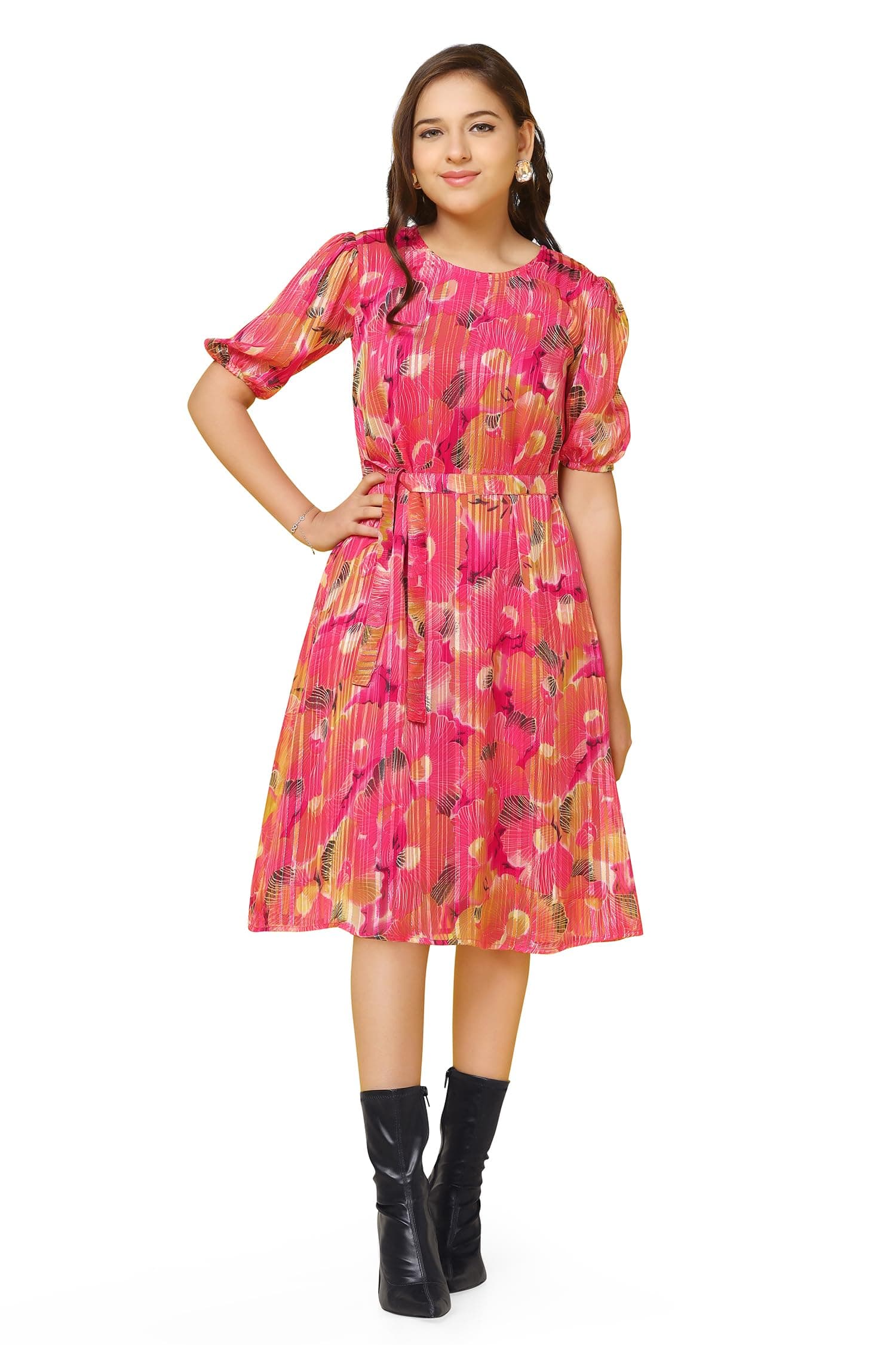 Fashion Dream Girl's Georgette Knee Length Fit and Flared Dresses|Western Dress|One Piece Dress