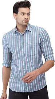 Colorplus Men Regular Fit Stripe Pattern Pure Cotton Plain Half Sleeve Casual Shirt