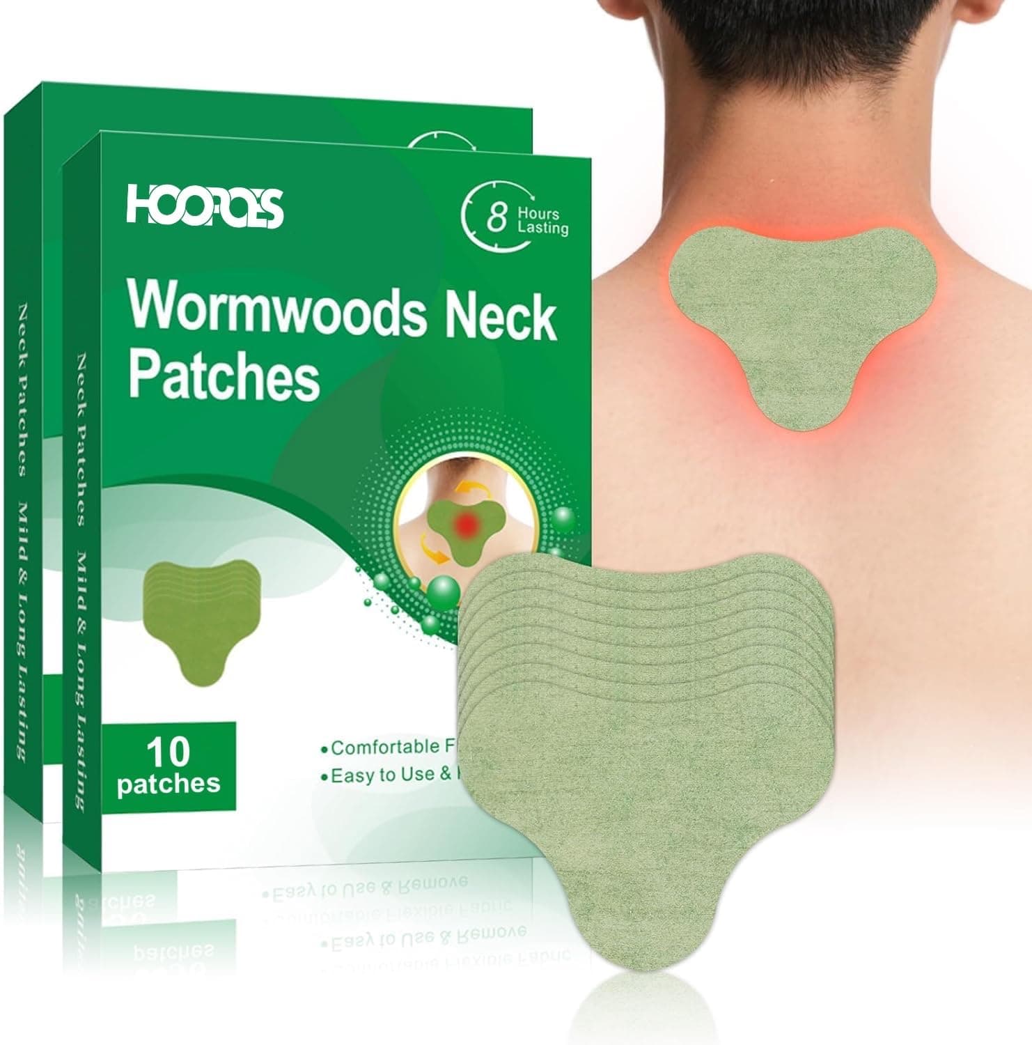 HOOPOES Neck Pain Relief Patches | Fast Acting Herbal Pain Relief Patch for Cervical, Shoulder & Muscle Pain | Hot & Cold Therapy | Long Lasting 8–12 Hours | Easy Peel & Stick (20 Patches)
