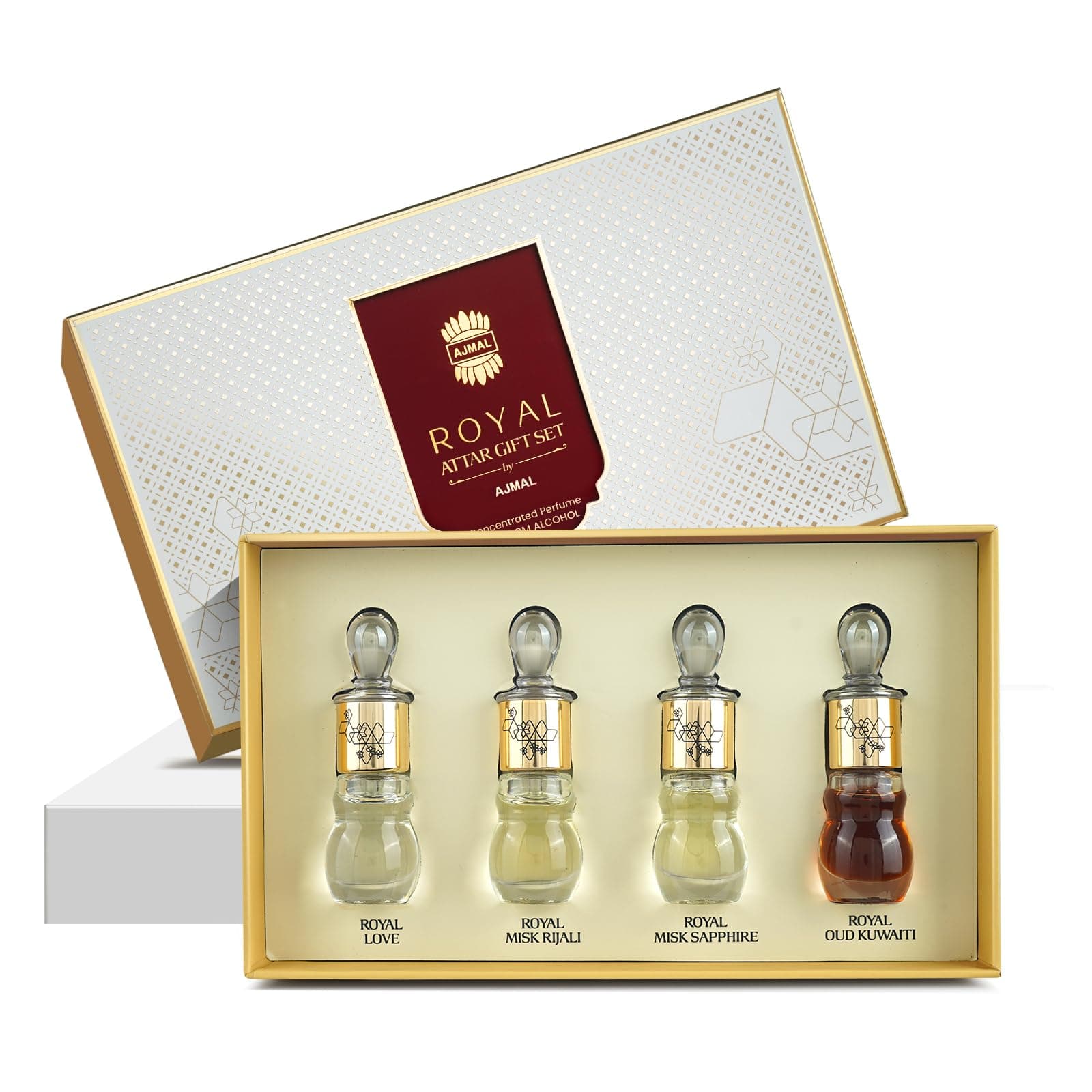 Ajmal Royal Series Attar Perfume Gift Set(4X5ml) | Non-Alcoholic Roll-On Perfume Oils | Ittar Perfume for Men & Women with Woody, Musky, Floral, Oud Fragrance | Versatile Office/Work Unisex Cologne