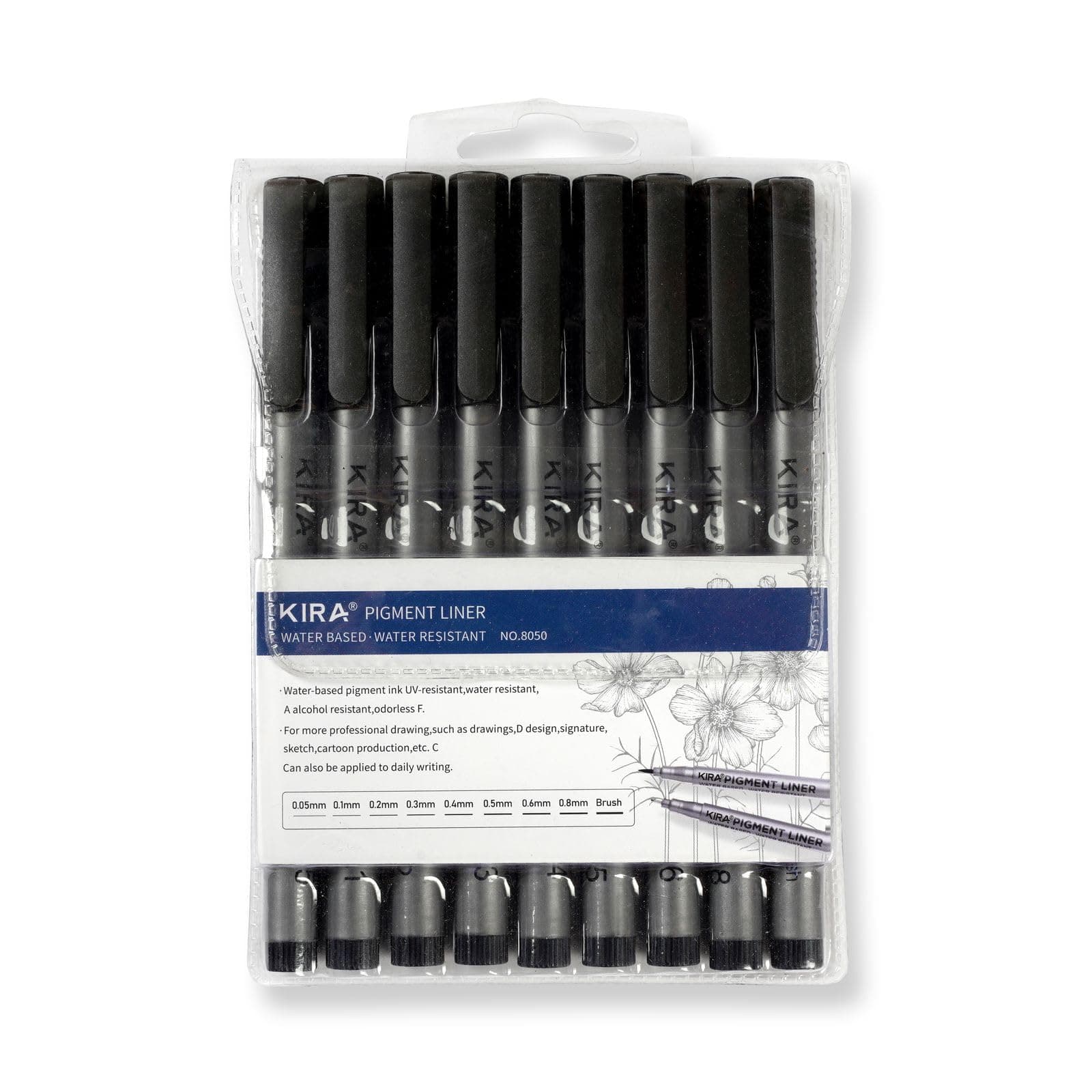 KIRA Micro Pen Fineliner Pens Black Pigment Liner Multiliner Archival Ink Micro Fine Point Pens for Sketching Drawing, Journaling (9pc)