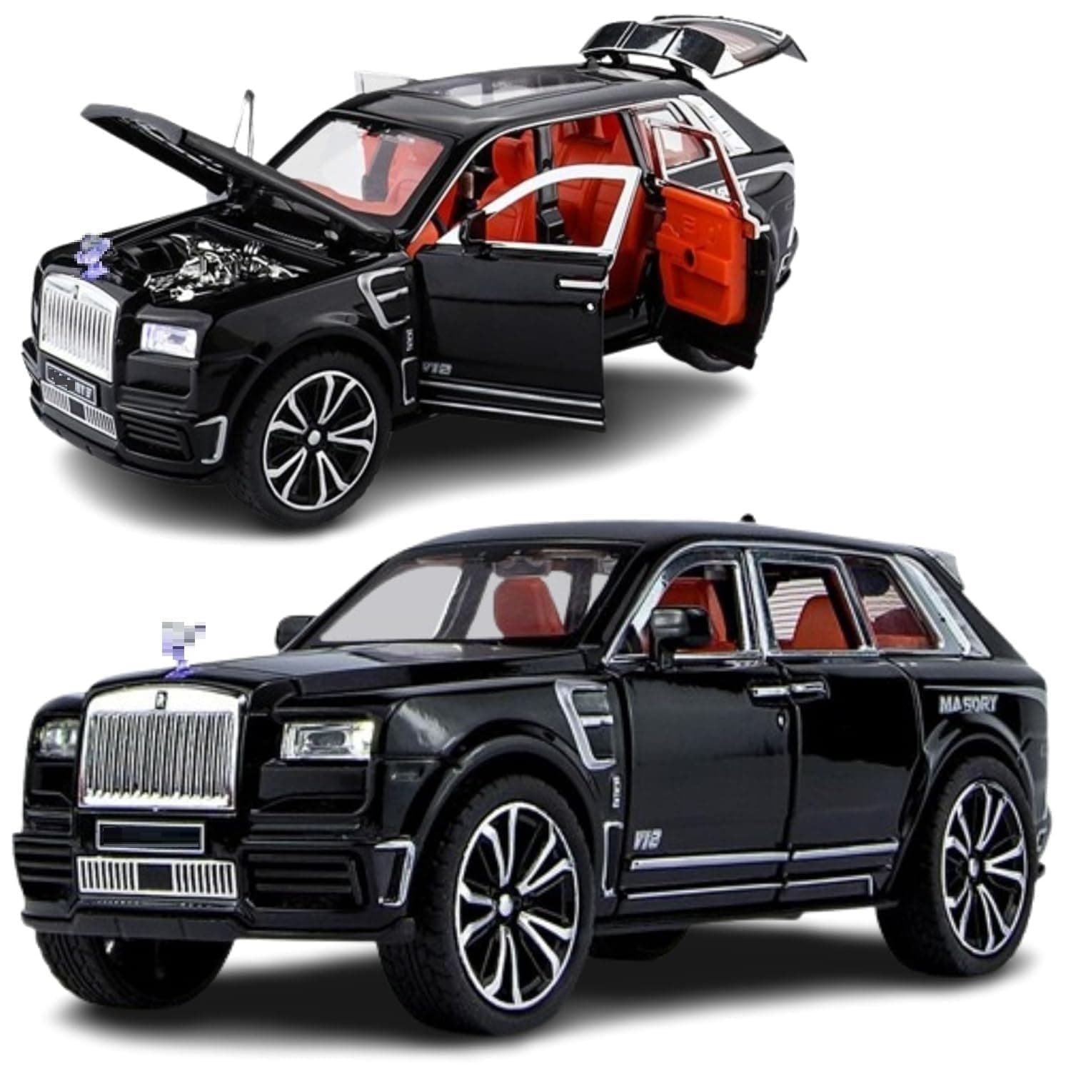 Kiddie Galaxia® Big Size Rolls-Royce Cullinan Model Car Exclusive Alloy Metal Pull Back Die-cast Car Toy car with Openable Doors & Light, Music Gifts Toys for Kids (1:32 Scale)(Multi Color)
