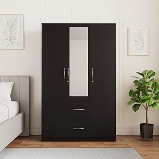 Amazon Brand - Solimo Lindsay Engineered Wood 3 Door Wardrobe Drawers and Mirror (Wenge Finish)