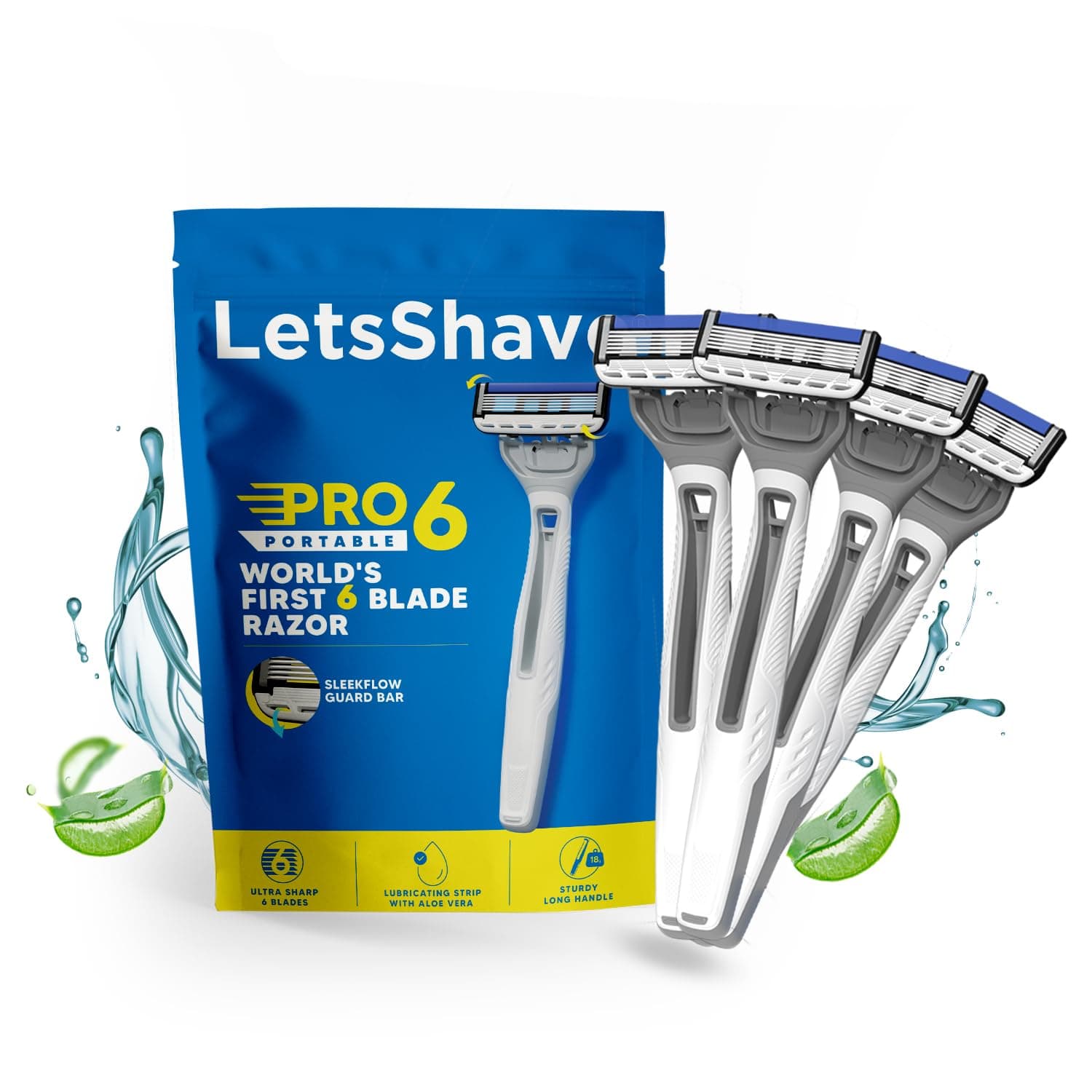 LetsShave Pro 6 Portable Razor for Men, Pack of 4 Disposable Razors | World's 1st 6 Blade Razor for Men |Smooth & Comfortable Shave