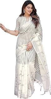 SIRIL Women's Cotton Linen Printed Saree with Unstitched Blouse Piece