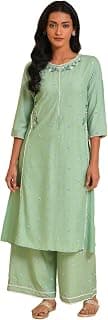 W for Woman Green Embroidered Straight Kurta