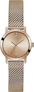 GUESS US Women's Rose Gold-Tone Mesh Diamond Analog Watch