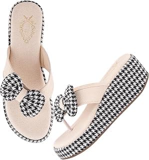 Shoetopia Women’s Wedge Flip Flops with Bow – Stylish Platform Sandals, Comfortable Casual Slip-On Slippers for Summer Beach & Daily Footwear