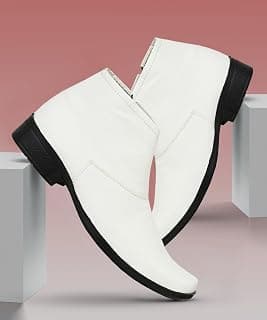 Shoe Island Chelsea-X ™ Fashionable White Leather Zipper High Ankle Length Casual Long Chelsea Boots for Men (IM8200)