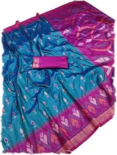 Women's Pochampalli Silk Blend Saree with Unstitched Blouse Piece