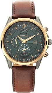 Titan Titan Maritime Pro Quartz Chronograph Lateen Sail Green Dial Brown Leather Strap Watch for Men - NT1830KL02