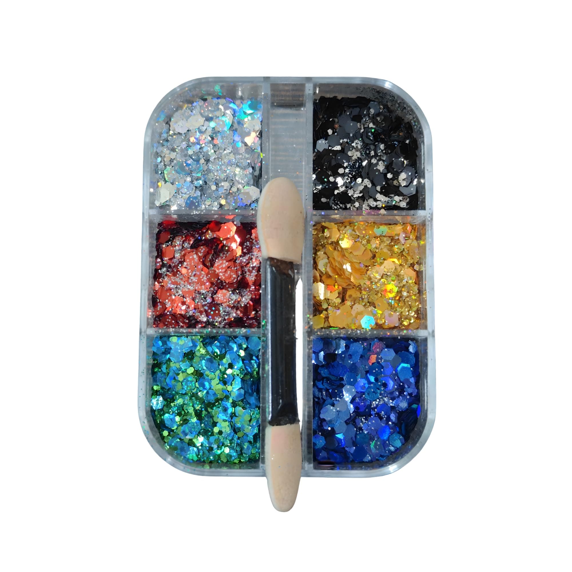 TRUOM Loose Chunky Glitter | Multiple Use - Nail Art & Makeup | 6 Multicolor Grids Box | Sparkling Finish | Long Lasting Glitter Shade for Party for Women