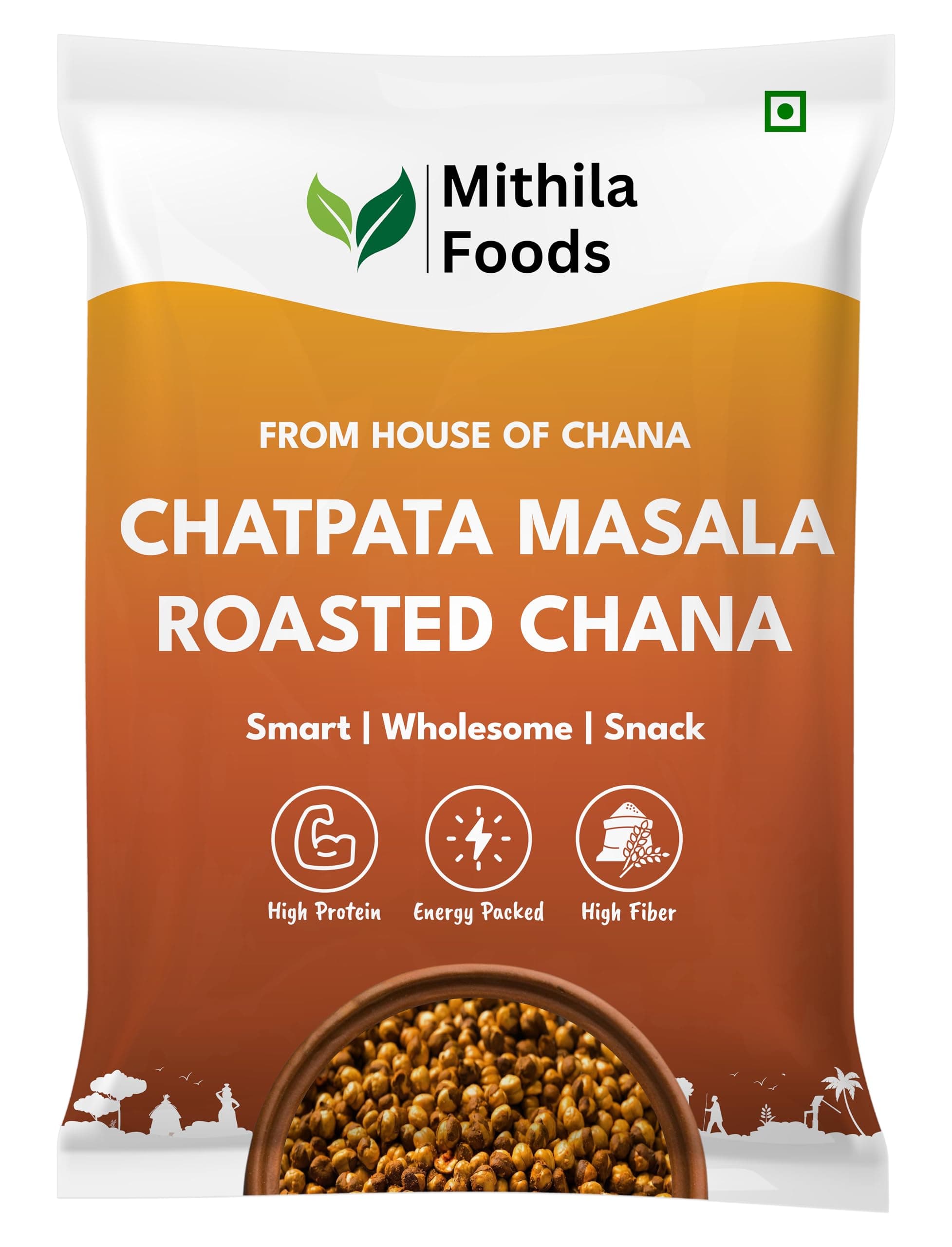 MITHILA FOODS 1 kg Chatpata Masala Roasted Chana | Desi Chickpeas | Whole with Skin | Crunchy Vegan Gluten-Free High Protein SMART Snack | Authentic Bihari Bhuna Chana Snacks Tangy Spicy Flavor