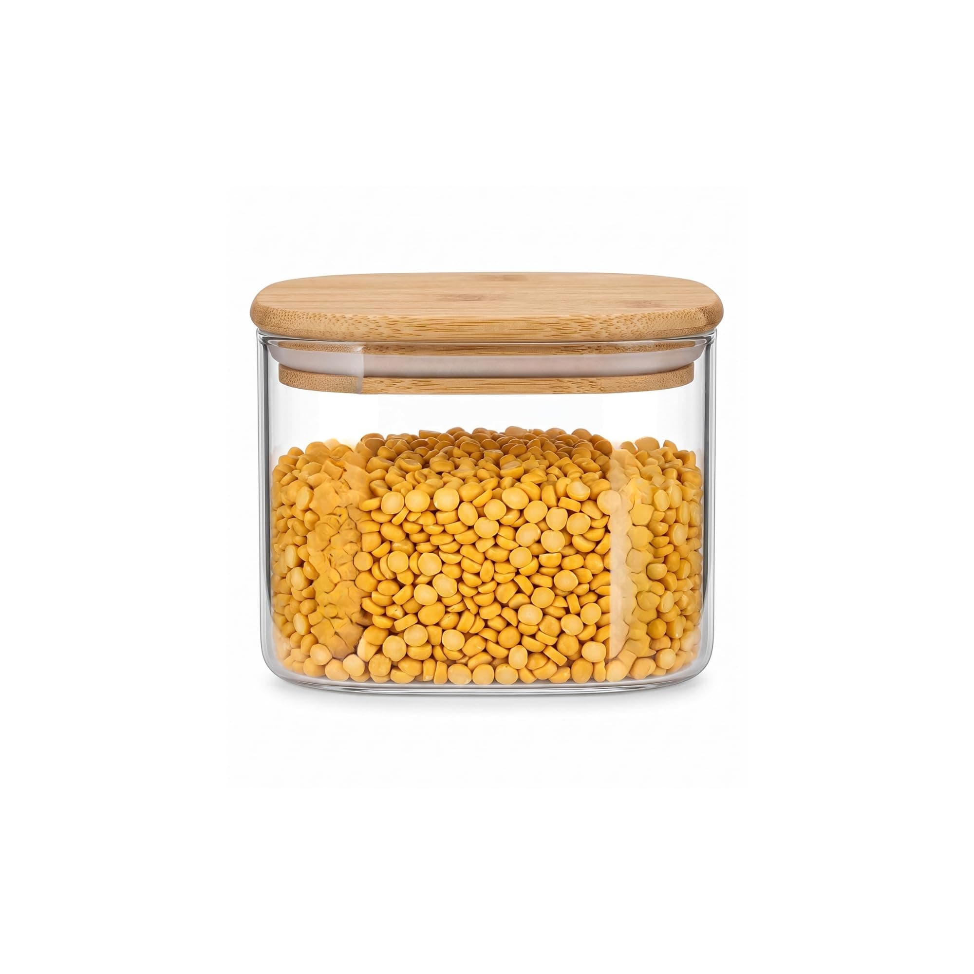 StacPro Airtight Square Glass Storage Jar with Bamboo Lid, 500ml Multipurpose Kitchen Container for Coffee, Tea, Sugar, Masala, Spices & Dry Fruits | Modern Transparent Pantry Organizer (Pack of 1)