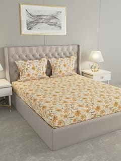 Raymond Home Shubham Double Bedsheet with 2 Pillow Covers | 100% Cotton, King Sized, 210 TC | 2.74 m X 2.74 m (Yellow, 012242-BF02)