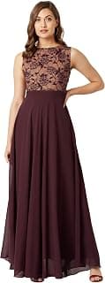 Miss Chase Women's Brick Red & Dusty Green Boat Neck Sleeveless Self Design Lace Overlaid Regular Dress